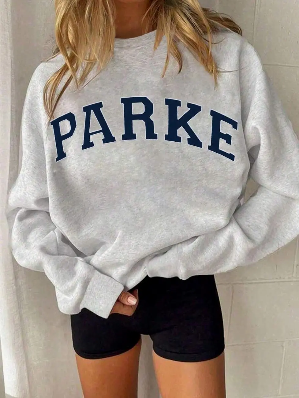 Women's Casual Letter Print Oversized Pullover Sweatshirt, Loose Fit Crew Neck Long Sleeve Hoodie, Fall Outfits For Airport, Back To School