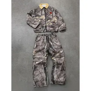 Camouflage Print Sportswear Set, Zipper Jacket & Drawstring Pants, Casual Home Comfort Style, Daily Wear, Men's Fashion
