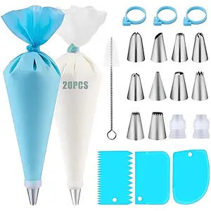 40 Counts Cake Decorating Tool Set, Pastry Decorative Kit, Includes 10 Icing Tips, 3 Cream Nozzles, Reusable Piping Bag, Cleaning Brush, Kitchen Essentials, Cake Decorating Supplies