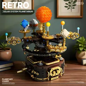 856pcs Retro Mechanical Solar System Planetarium Building Blocks, Planet Gear Assembly Model, Creative Decorative Toy, Perfect Halloween Christmas Gift