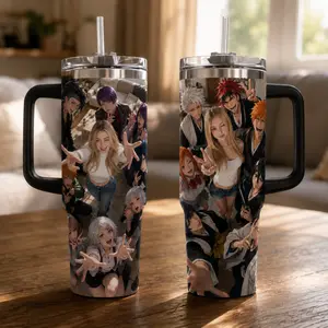 Custom Anime Tumbler with Your Photo | Personalized 40oz Tumbler Featuring You & Favorite Anime Characters