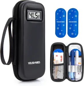 Insulin Cooler Travel Case with Temperature Display - Refrigerated Medicine Cooling Bag, 2 TSA-Approved Ice Packs, Diabetic Medication Pen Organizer for Trips and Daily Use