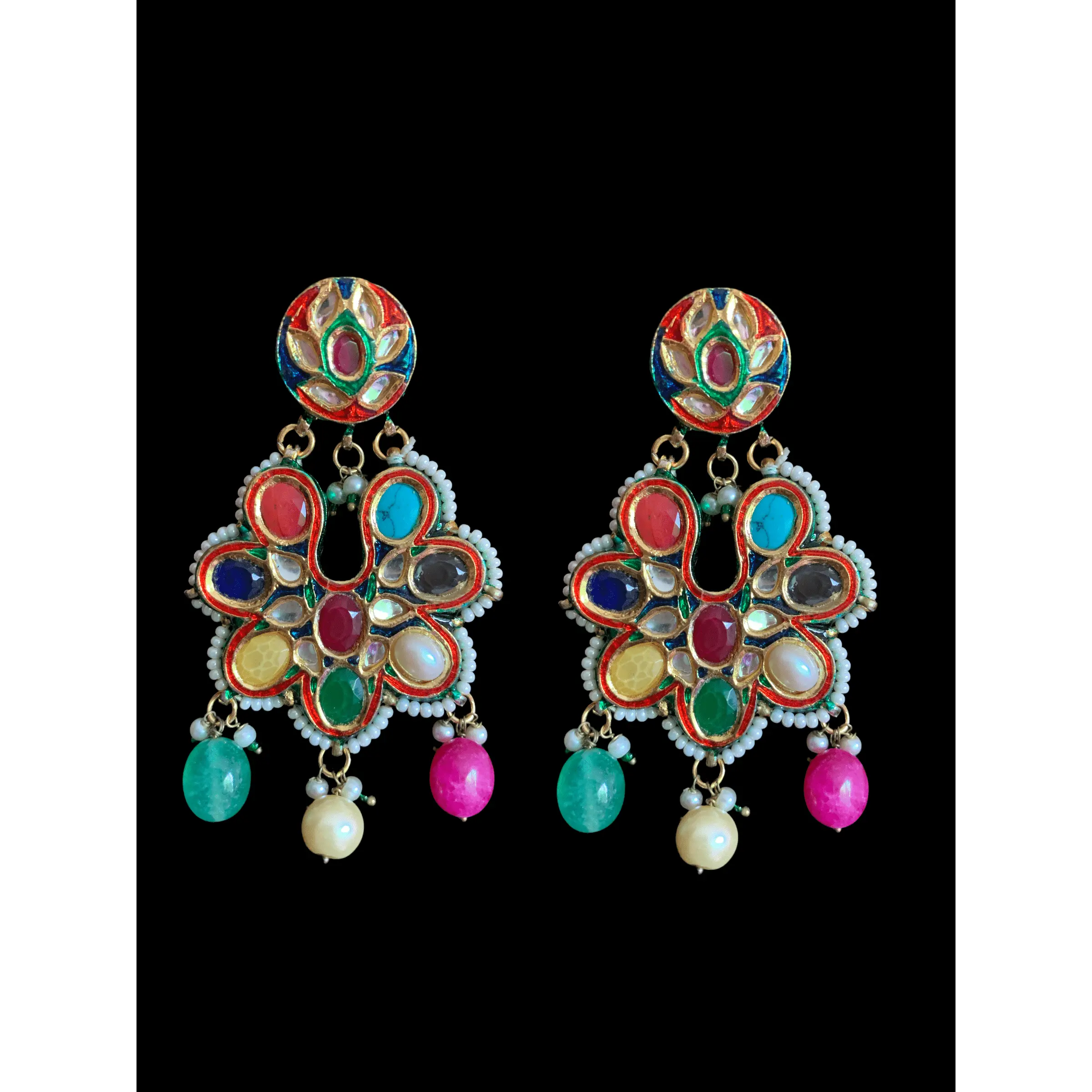Navratan Kundan  Chandbali  earrings ( READY TO SHIP )