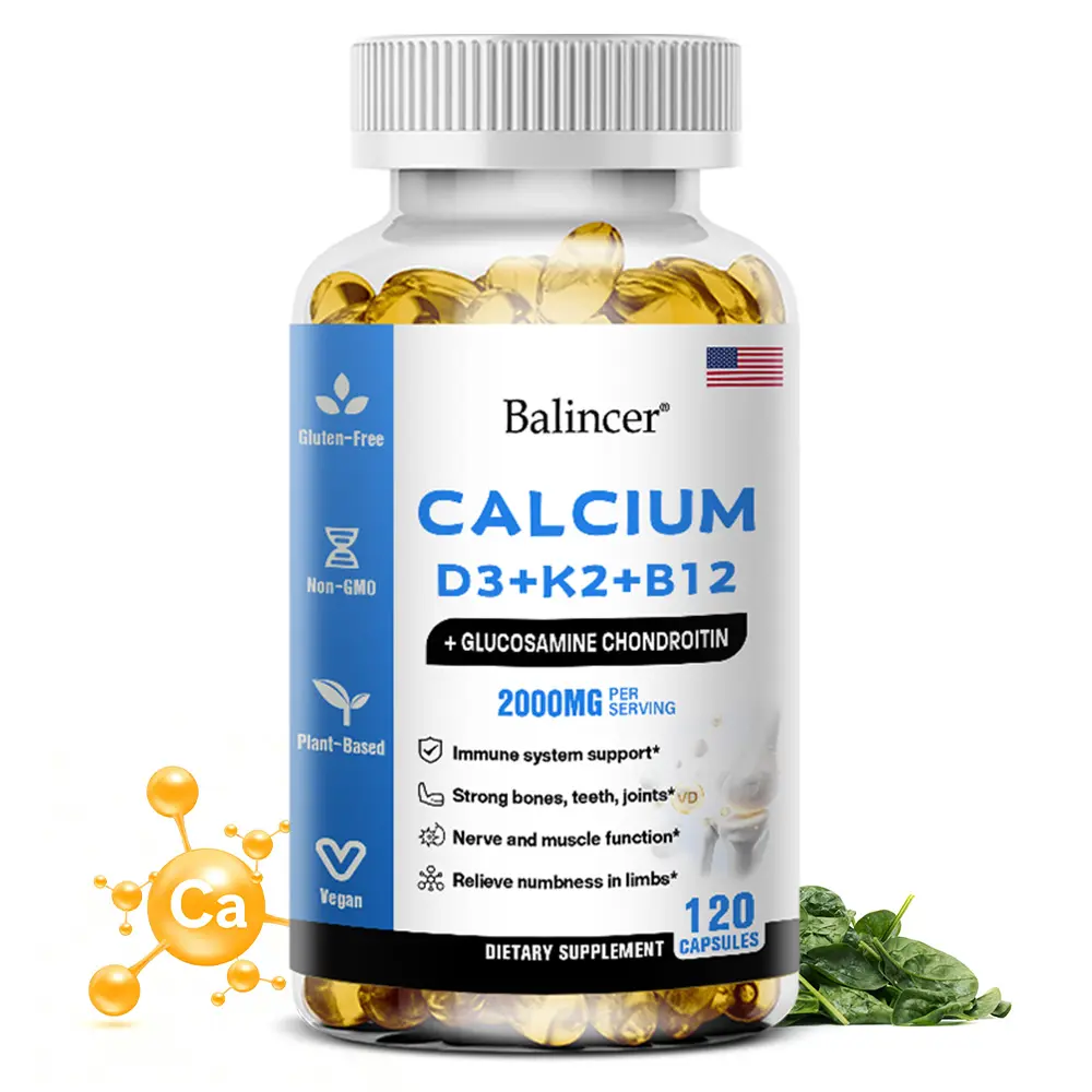 Balincer Calcium and Vitamin D3+K2+B12 Health Supplement to Support Bone and Joint Health, 120 Capsules