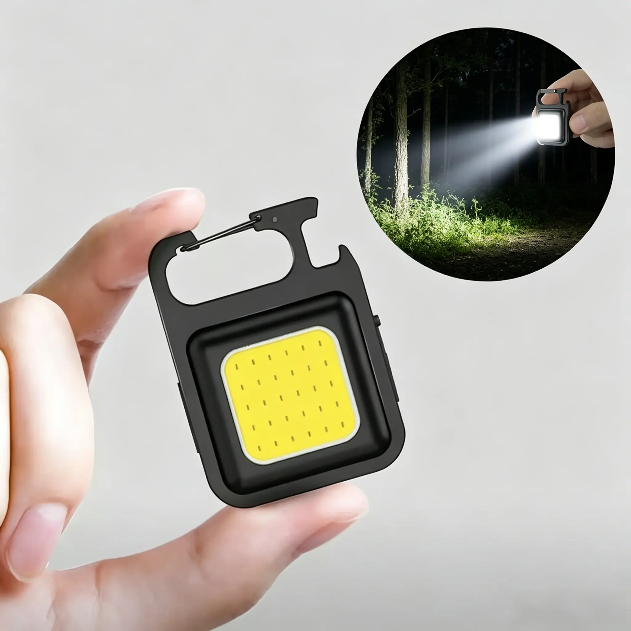 Outdoor Portable Mini Keychain Light, 800 Lumens COB Emergency Lamp with Magnetic Base & Foldable Stand, Multifunctional Rechargeable Pocket Flashlight, 3 Brightness Modes for Camping Hiking Repair Emergency