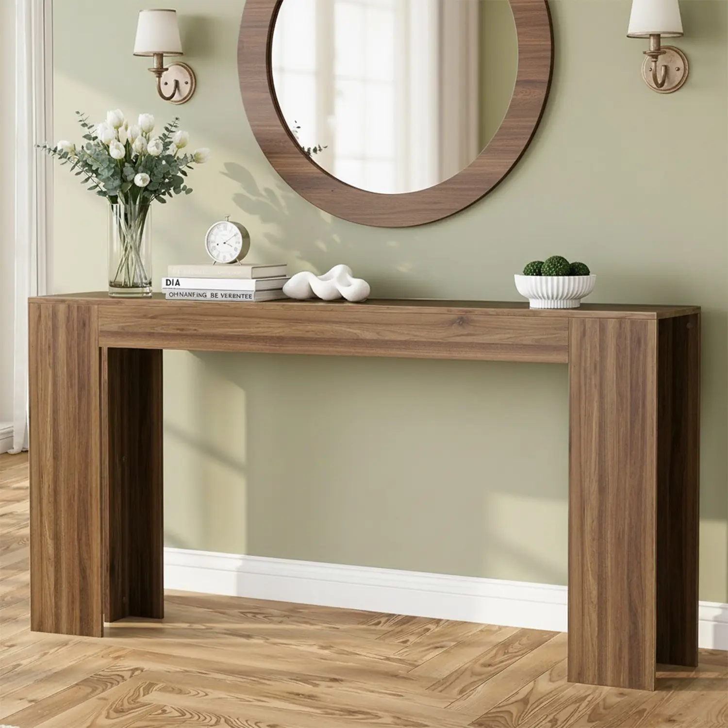 63-inch Extra-long Farmhouse Console Table, Decorative Entryway Piece for Narrow Spaces, Console Table Entryway Furniture for Living Room, Entryway Table