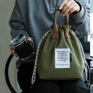 Vibrant Color Lunch Bag with Drawstring Closure, Insulated for Hot & Cold, Rectangular Polyester Bento Bag with Small Pockets, Ideal for School, Work, Camping, Picnics