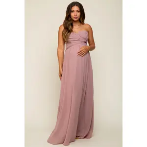 Mauve Sweetheart Convertible Chiffon Maternity Gown