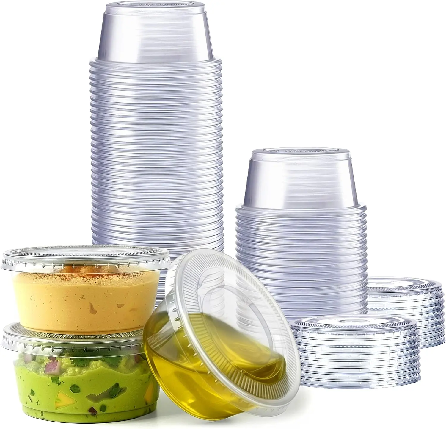 GUSTO 3.25 oz Jello Shot Cups with Lids [50 Count] Clear Plastic Portion Containers, Condiment Cups for Sauces, Dressings & Samples – Durable, Stackable, Leak-Resistant (Formerly Comfy Package)
