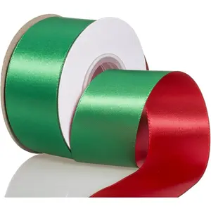 Double-Sided Two-Tone Ribbon, 20 Yards 1 1/2 Inch Double Faced Green and Red Satin Ribbon for Christmas, Wedding, Birthday,  Wrapping and Party Decor