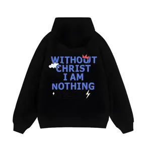 men's hoodie trendy vintage graphic hoodie men casual weekend wear color block hoodie Without Christ I Am Nothing