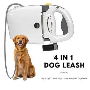 Heavy Duty 4-in-1 Retractable Dog Leash (16ft) - Integrated Pooper Scooper & Rechargeable LED Light - Tangle-Free Walking System for Pets up to 44lbs