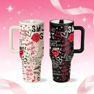 1 Pc 40oz Insulated Mug With Handle And Straw Lid, Double Wall Vacuum Cup, Leak Proof Large Capacity Thermal Mug, Keeps Hot 12 Hours Cold 24 Hours, Smut Book Club Dark Rose Heart Print, Gift For Women Men, Valentine Holiday Car Cup, Tumbler