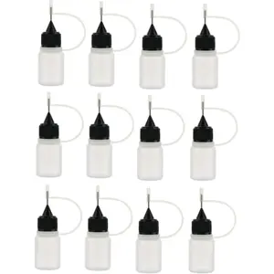 HLLMX 12 PCS Plastic Squeezable Tip Applicator Bottle with Needle Tip Caps Glue Bottle Applicator for Paint Quilling Craft, Glue, Liquid, Alcohol Ink, Acrylic Painting 10ml (0.3 oz)