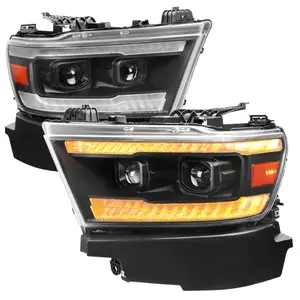 2019–2024 RAM 1500 LED Bar Projector Headlights w/ Switchback Sequential Turn Signals, Amber LED & Pulsing Glow (Black Housing / Clear Lens)