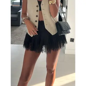 y2k Skirts for Women Summer Lace Patchwork Pleated A-Line Mini Skirts for Beach Vacation Club Streetwear