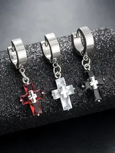 Trendy Cross Men's Earrings, Studded Cross Earrings, Hip Hop Unique Design, Vintage Fashionable Jewelry, Versatile Daily Wear Gift Idea, Fashion Accessory, Trendy Jewellery Accessories