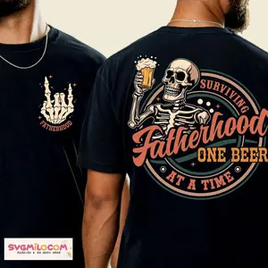 Surviving Fatherhood One Beer At A Time, Dad Shirt, Fathers Day Gift For Husband, Fatherhood Shirt, Funny Dad Shirt, Top Menswear, Cotton Tee,Men's Casual Crew Neck T-Shirt, Menswear, Tops,Gift for Husband,  Unisex
