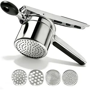 15oz Stainless Steel Potato Ricer Press Masher Kitchen Gadget with 4 Interchangeable Discs for Making Mashed Potatoes