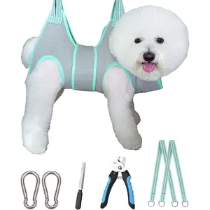 Dog Grooming Hammock Harness, Small Dog Grooming Sling, Gray Dog Hanging Harness for Nail Trimming Dog Nail Clipping Hanger Restraint Holder