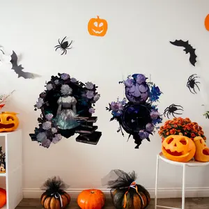A set (30*30cm*2pcs) of Dark Rose Clock Halloween Wall Stickers for Living Room, Bedroom, Home Background Decoration M18847-NC