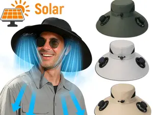 Cooling Fan Sun Hat  Solar + USB Powered Wide Brim Hat w/ Dual Fans | Outdoor Fishing & Hiking