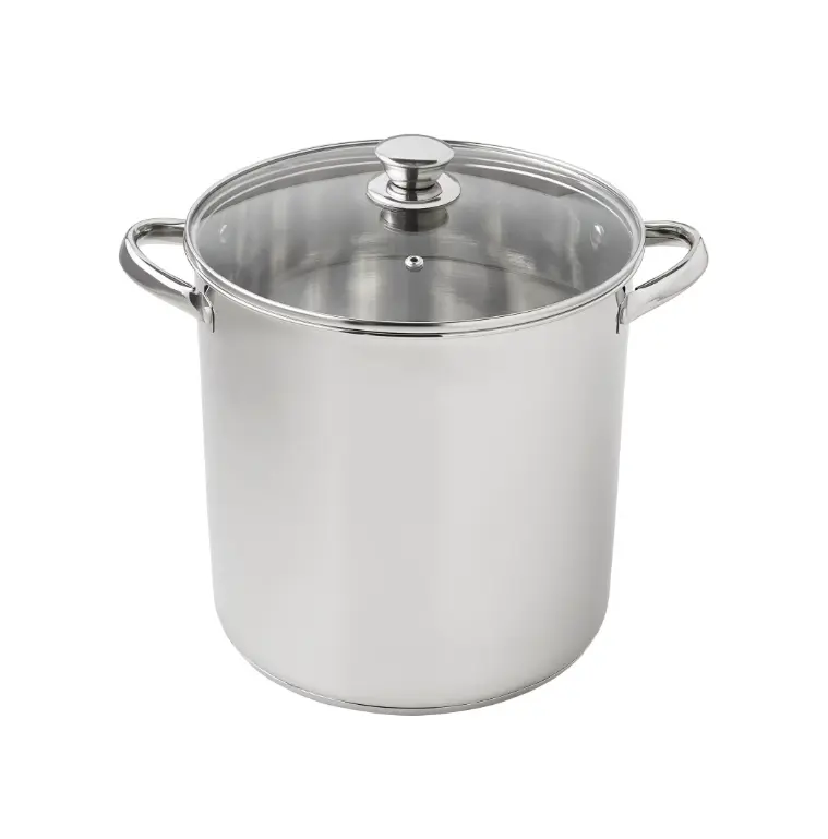 Stainless Steel 12-Quart Stock Pot with Glass Lid, Induction Compatible, Stainless Steel, Dishwasher Safe