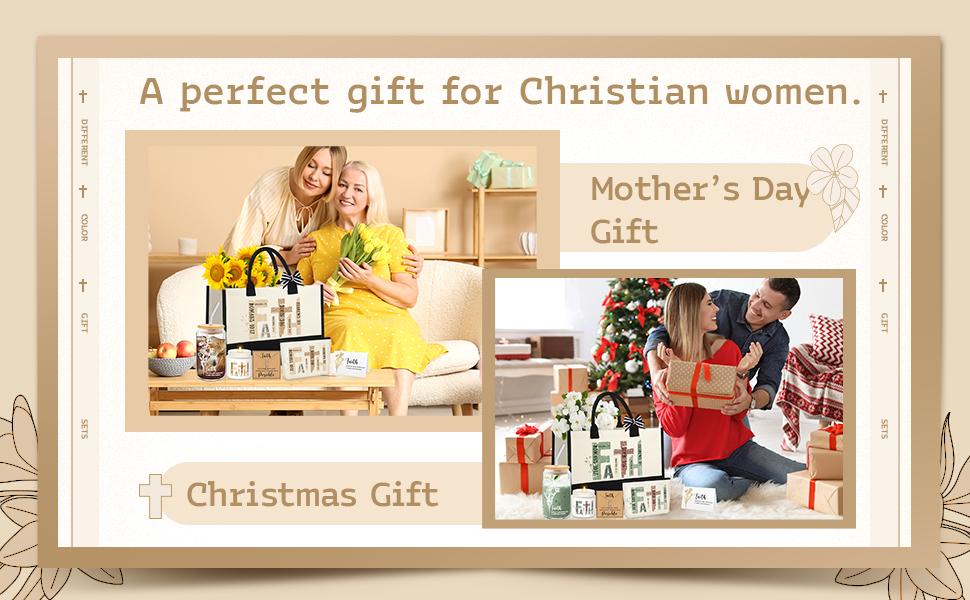 Christian Gifts for Women Easter Faith Religious Gifts with Tote Bag Makeup Bag Candle Cross Necklace Cup Greeting Card for Birthday Church Study Supplies, Gift for Christian Girl Mom Wife, Elegant Easter Gift for Sunday Prayer, Mother's Day Gift