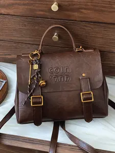 Retro  simple   fashionable hand-held postman backpack, decorated with key bell personality pendant, metal buckle design for hand-held and crossbody use, literary and fresh, suitable for students' daily travel, shopping, etc., Crossbody Backpack Purse