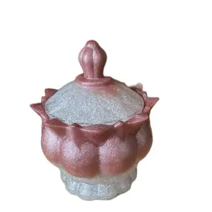 Handmade Resin Lotus Jar - Pink & White Trinket Box with Unique Design and Lid for Decorative Use