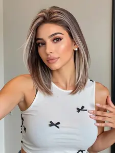 12 Inch Short Layered Straight Wigs for Women, Gorgeous Fluffy Natural Looking Wigs without Bangs, Synthetic Lace Front Wigs for Party, Daily Use, Straight Hair Wig