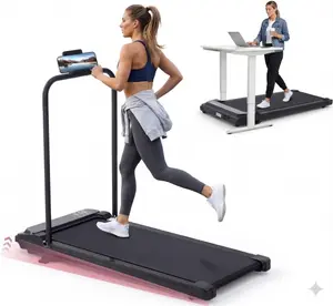 2-in-1 Folding Treadmill Compact Walking Mat with Safety Handles Dual LED Displays Workout App Home Office Use Includes Remote Control
