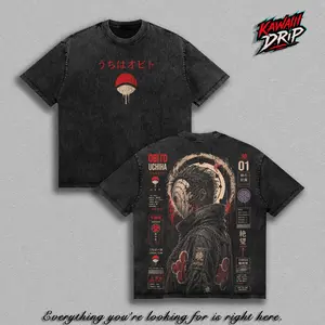 Obito Uchiha Narutoo Vintage Washed Anime T-Shirt Oversized Boxy Fit Heavyweight Cotton Graphic Tee Akatsuki Streetwear Top Shirt Unisex Daily Wear Gift for Narutoo Fans