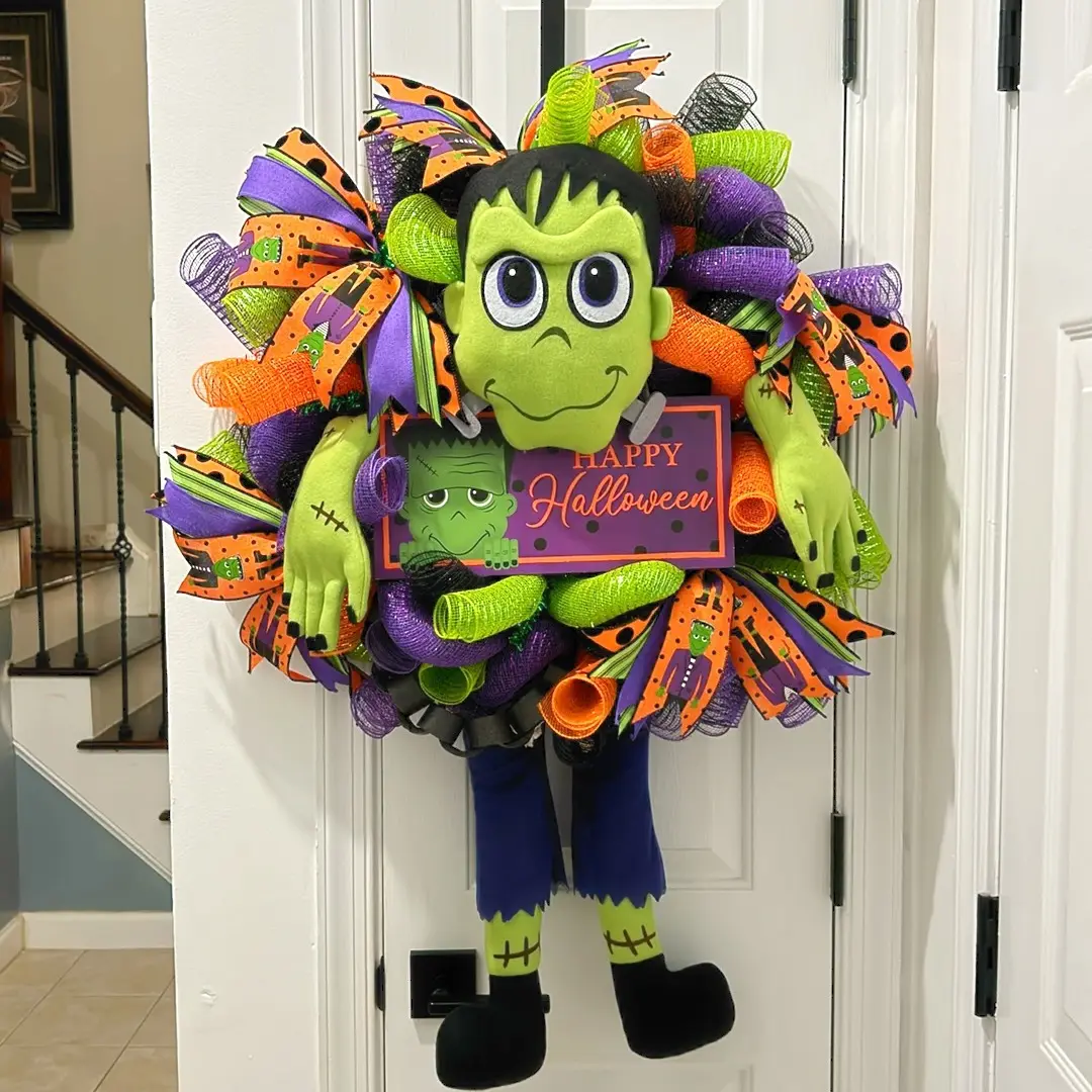 Frankenstein Halloween Wreath, Festive Party Decoration, Halloween Decor, Seasonal Decor, Front Door Wreath