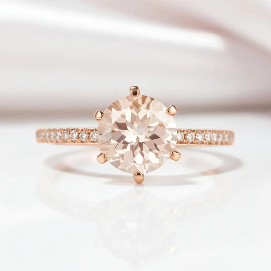 14k Rose Gold Peach Morganite Diamond Option Engagement Ring