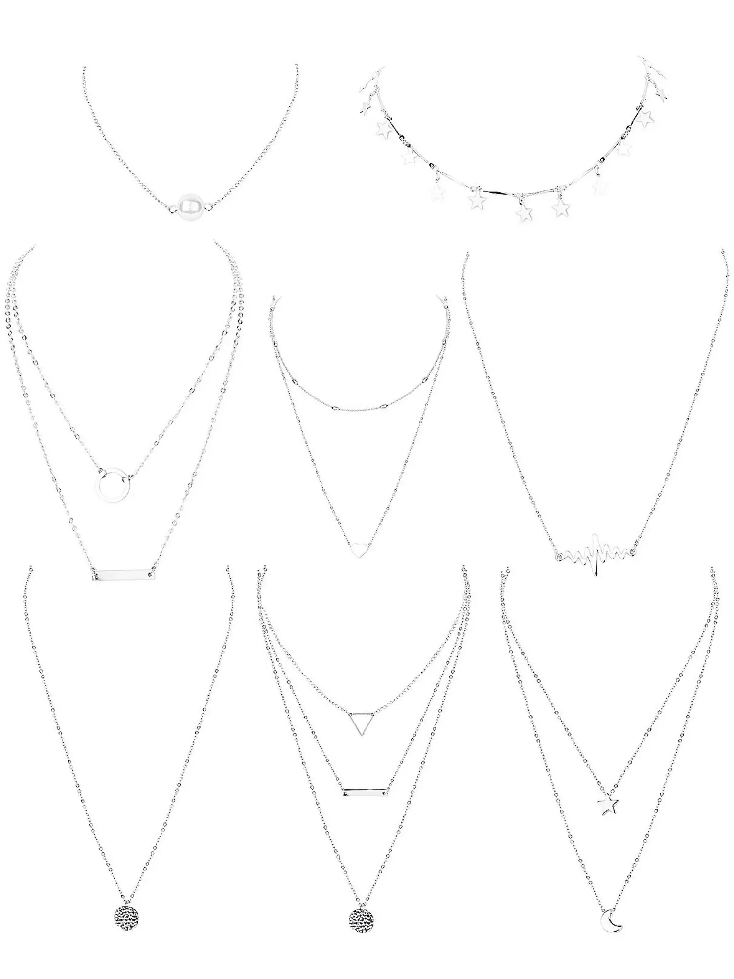 8 Pcs Multi-length Silvery Necklace Set for Women Men Unisex Stackable, Dainty Necklaces Layering Jewelry, Minimalist Silhouettes Boho Casual Y2K Style Sturdy Alloy Exquisite Polishing Craftsmanship Excellent Structural Stability Scratch Resistance