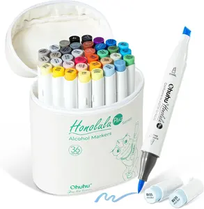 Ohuhu Alcohol Markers Supreme Brush Tip: 24 & 36-Color Brush & Chisel Double Tipped Art Marker Set for Artist Adults Coloring Illustrations -Honolulu Plus-Refillable