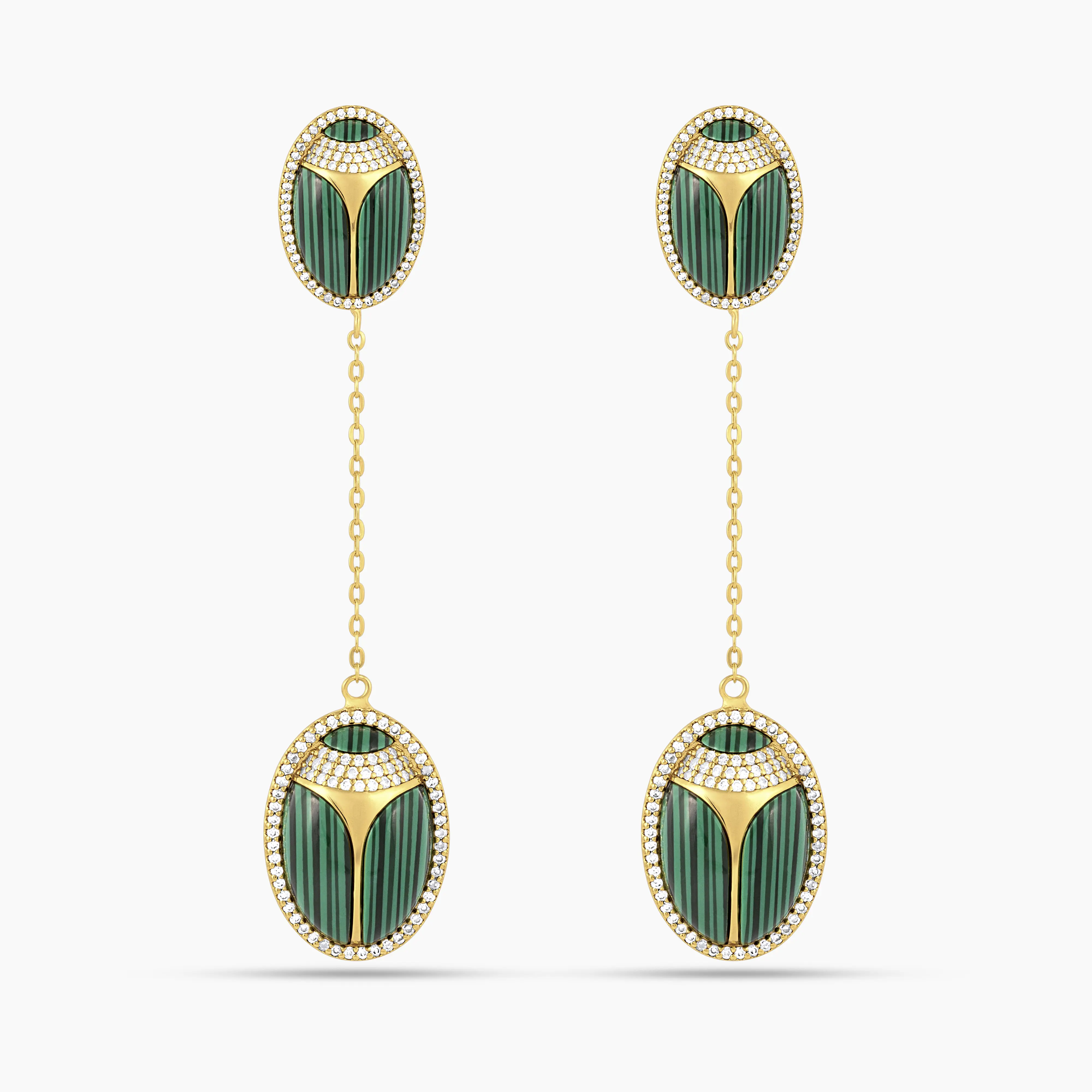 Elevated Scarab Malachite Drop Earrings