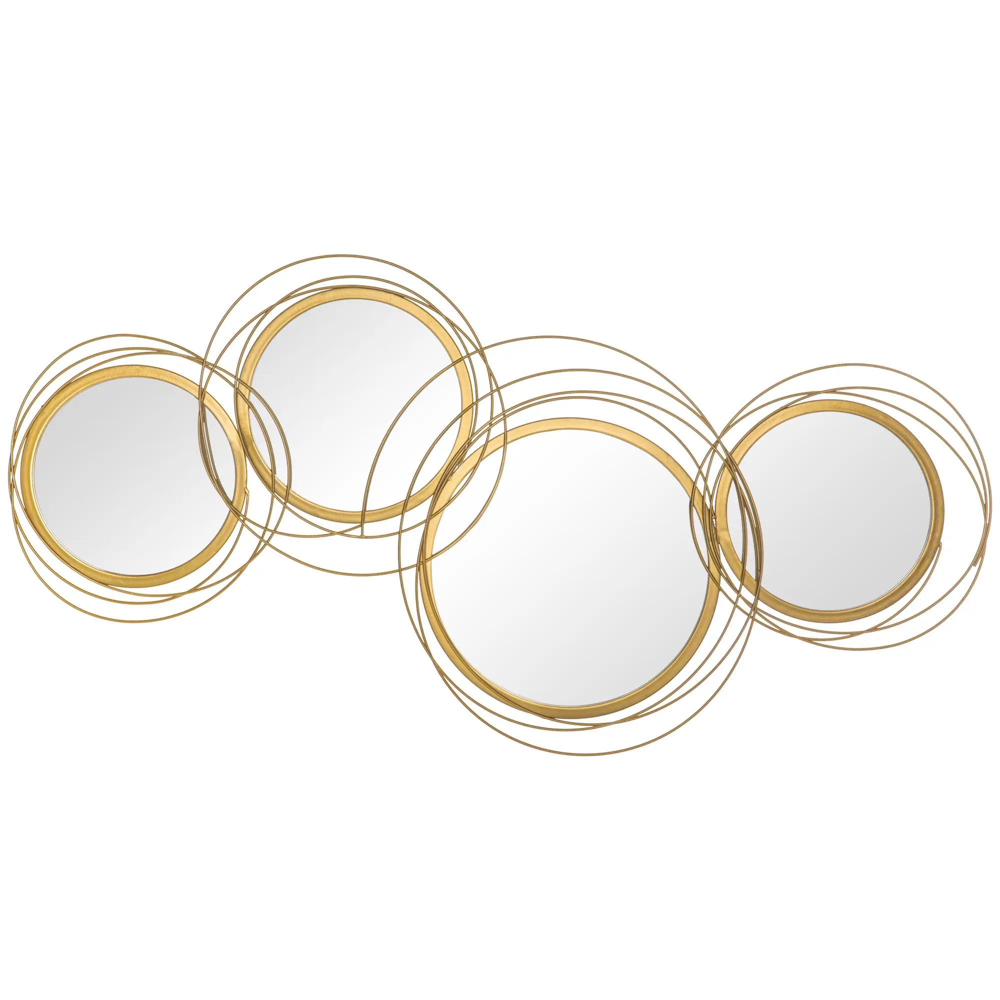 HOMCOM Gold Modern Metal Multi-Rimmed Curved Round Glass Wall-Mounted Mirror, Decorative House Decor for Living Room, Bedroom Decoration