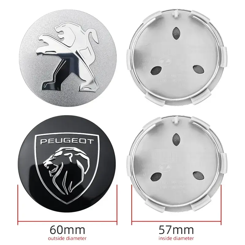 For Peugeot 206 307 308 3008 207 208 407 408 508 2008 5008 107 106 60mm Car Wheel Hub Caps Auto Emblem Tire Center Cover Badge