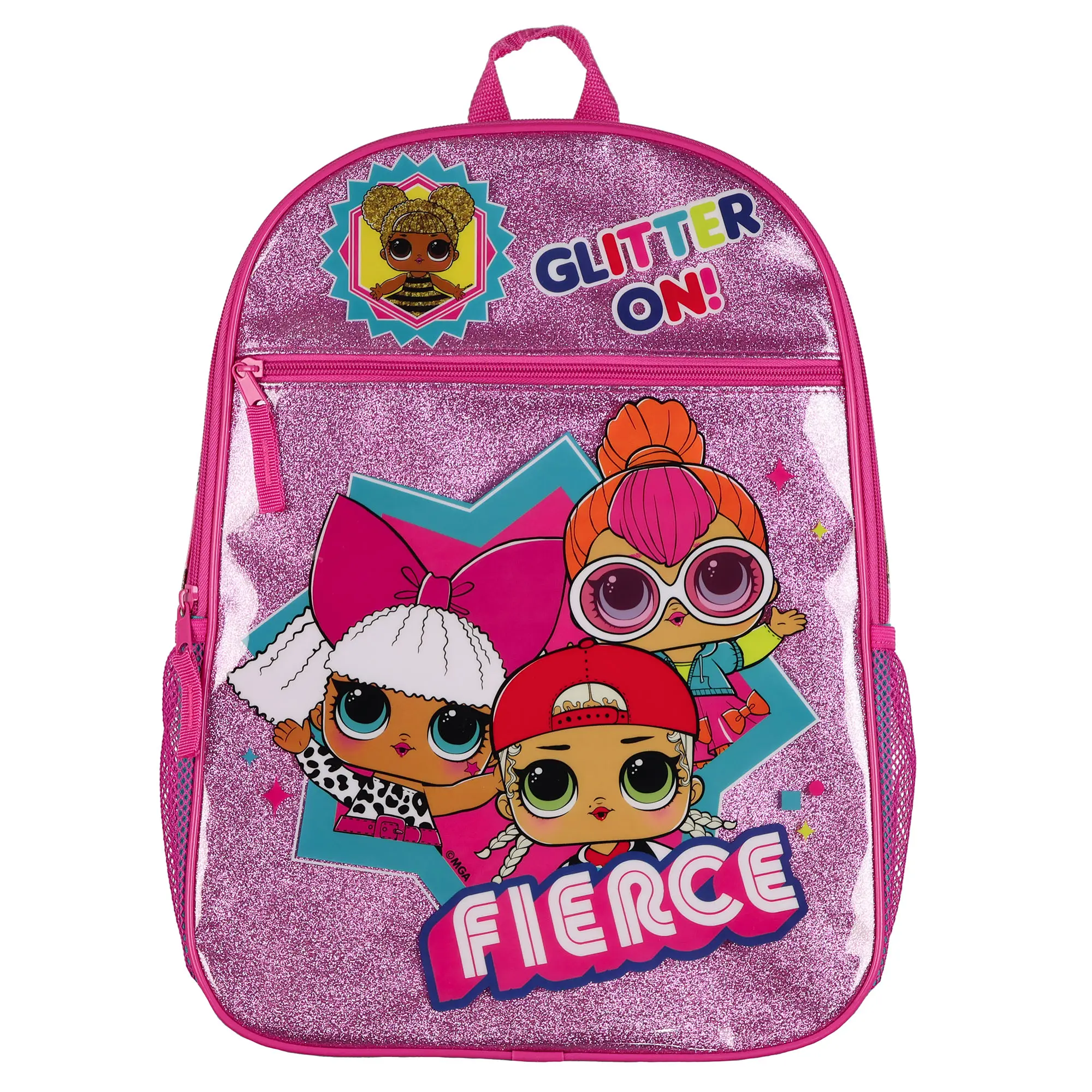 L.O.L. Surprise! 16" Child-Sized Bag Design Backpack - Cool, Trendy Kids' Book Bag with Glitter On!, Queen B, Diva, Neon Q.T., M.C. Swag Features, Cool Backpacks