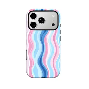 This pink and blue wavy striped phone case is a durable 2-in-1 protector for iPhone 17/16/15/14/13/12/11 Pro Max/Plus/Pro and Galaxy S25/S24/S23 Ultra. Durable, stylish, and protective, it makes a perfect birthday gift for a friend.