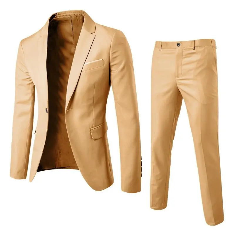 ---Men's Suit Set Two-Piece Business Professional Formal Wear Small Suit Korean Style Slim Fit Groomsmen Bridegroom Wedding Suit- Black- Tuxedo- - Workwear- Beige- Plain- Wetsuit- Long Sleeve-, Casual, Trendy