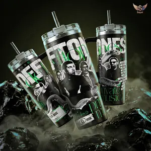 Deftones Private Music 40 oz Vacuum Insulated Stainless Steel Water Bottle - Green Snake Graphic, Handle, 12H+ Hot/Cold Retention, Leakproof, Portable Travel Mug for Metal Music Lovers (Dark Aesthetic)