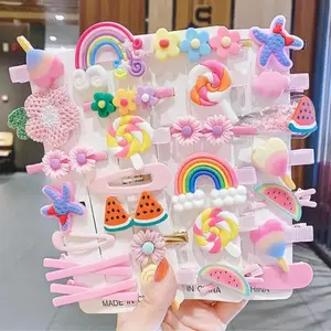 28pcs Mixed Shape & Color Cute Flower & Rainbow Design Snap Clips, Flower & Rainbow Hair Clips, Fashion Hair Accessories for Women