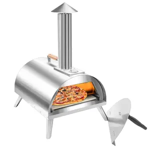 12" Wood Pellet Pizza Oven – Portable Stainless Steel Outdoor Pizza Maker with Built-In Thermometer, Foldable Legs, Carry Handle & Cordierite Pizza Stone for Backyard, Patio & Camping