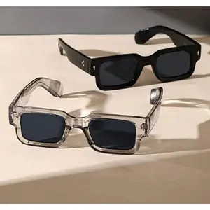 2 Pack Unisex Retro Square Sunglasses - Y2K Trendy Vintage Style, Black Transparent Frames, UV400 Protection, Lightweight Stylish Shades for Summer Beach Travel Streetwear Daily Outfits