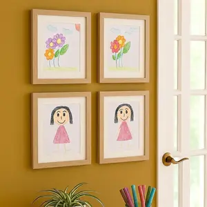 4 Pcs Kids Art Frame A4 Magnetic Storage MDF Front Loading Holds up-to 150 Artwork Couple Gift Christmas Festive Wooden Gallery Style Hanging Keyholes Flexible Orientation Trending