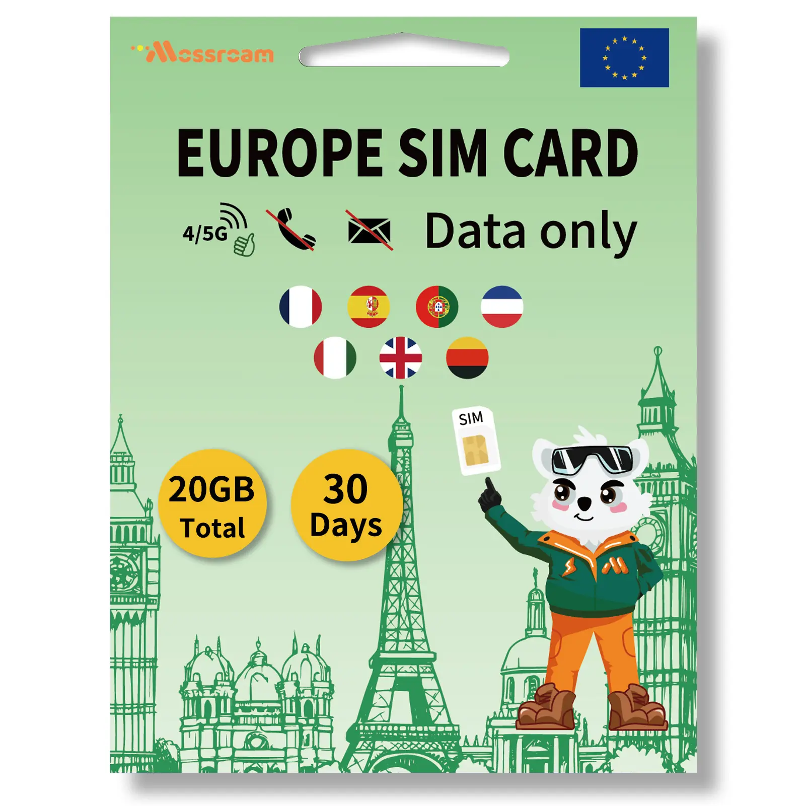 Europe 3 in 1 SIM Card: 2-20GB High-Speed Data, 10-30 Days Prepaid Plan for 7 Countries, Hotspot Support | Ideal for Travel UK, France, Germany, Italy & More No Contract,No Voice Call, No SMS