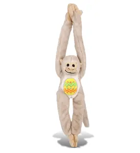 DOLLIBU Polyester Long-Arm White Squirrel Monkey Stuffed Toy - 21 in Spring Theme Plush with Yellow Easter Eggs